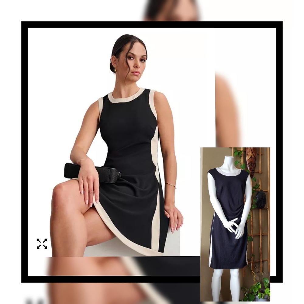 ✨️ NWT Chaps Black Mini Dress with Cream Trim - Sleek Sleeveless Shift✨️